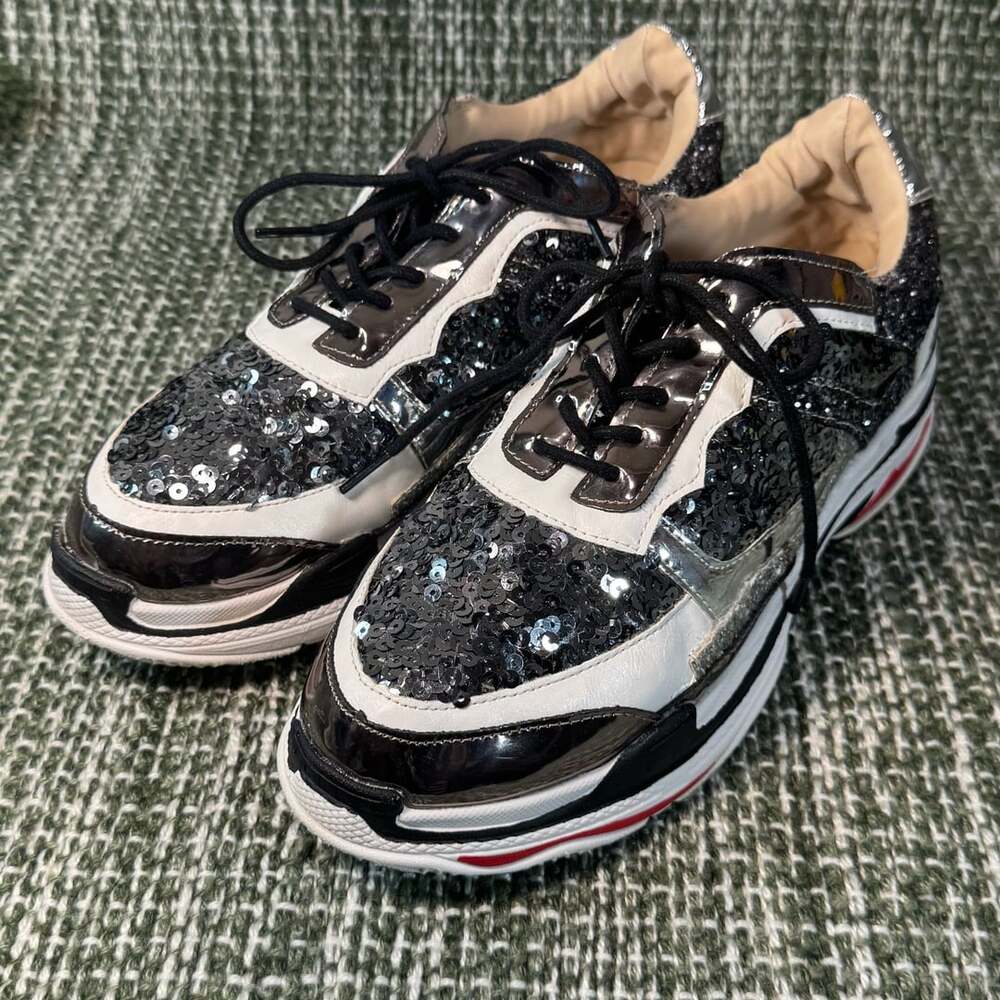 Chase + Chloe Track-1 Size 11 Black Sequins Chunky Fashion Sneakers